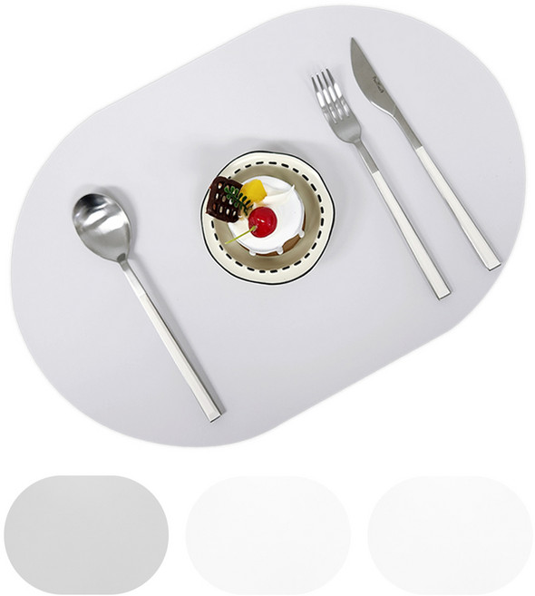 쾌청 어나더 가죽 식탁매트 큰타원 엘리티코, 화이트 + 그레이, 30 x 45 cm, 4개