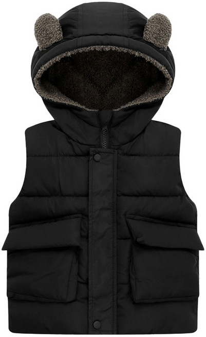 兒童秋冬羽絨熊耳朵背心 建議身高90~100cm 黑色