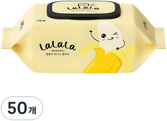 랄랄라 바나나 물티슈 캡형, 50개, 70매, 70g