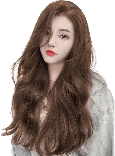 단색웨이브 붙임머리 60cm 195g, 라이트브라운, 1개