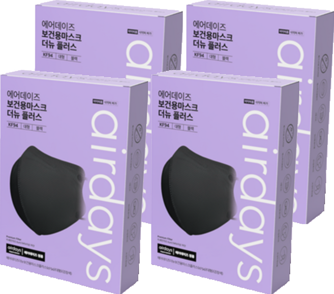 에어데이즈 더 뉴 플러스 보건용 마스크 대형 KF94, 10개입, 4개, 블랙