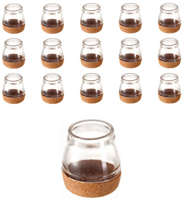 피키픽스 소음방지 도톰패드 의자발 커버 16p 세트, 투명 + 브라운, 1세트