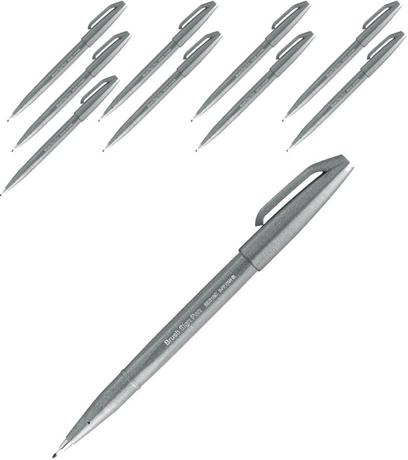 펜텔 브러시 사인펜 SES15C-N, 그레이, 10개