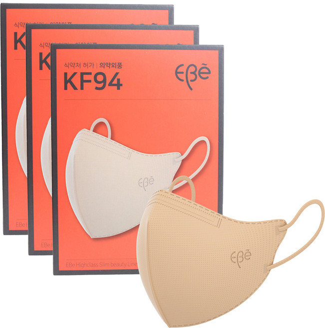 이비에 4중필터 새부리형 컬러 패션 마스크 중형 KF94, 10개입, 3개, 베이지