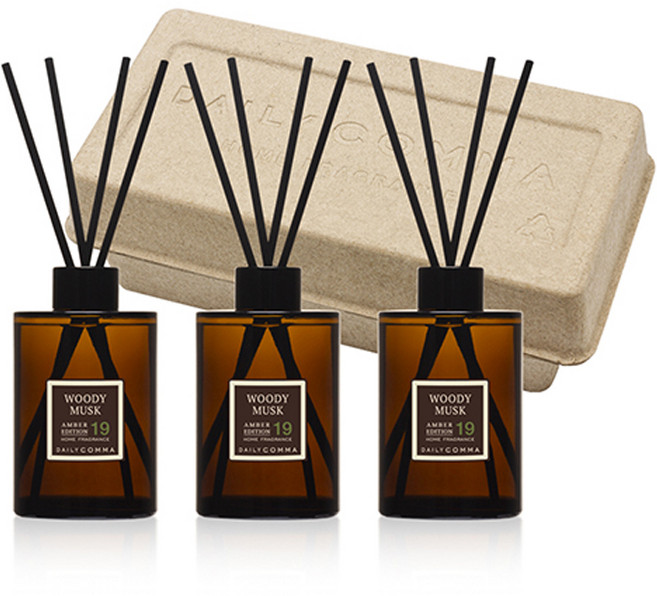 데일리콤마 엠버 에디션 디퓨저 200ml 3p + 블랙리드스틱 12p 세트, 우디머스크, 3개