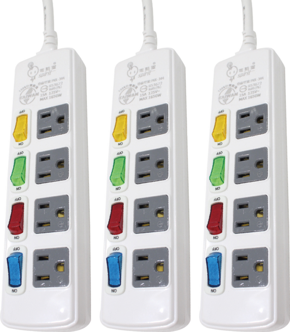 spirit 電精靈 MAX 4開4插 電腦延長線 3孔 1650W 125V 15A, 1.8m, 白色, 3條