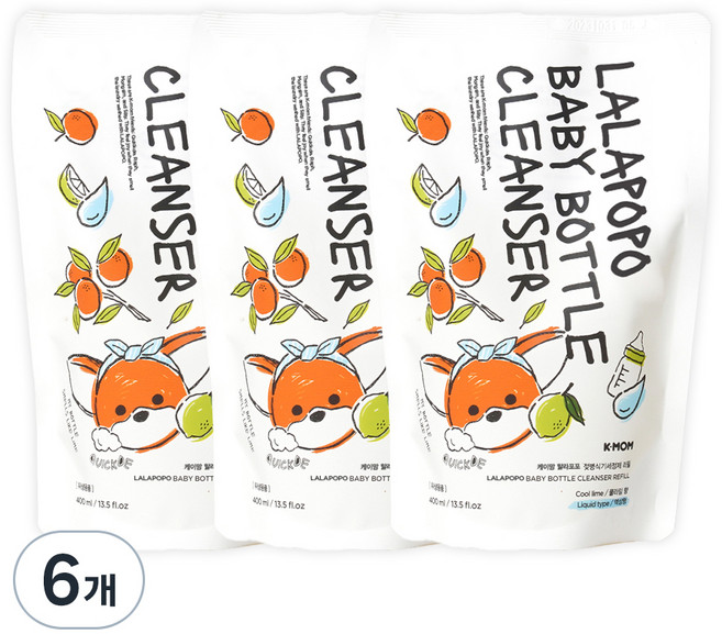 케이맘 랄라포포 유아용 젖병식기세정제 액상형 리필 쿨라임향, 400ml, 6개