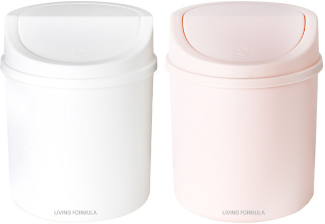 생활공식 다용도 스윙 미니휴지통 2p, 화이트 + 핑크