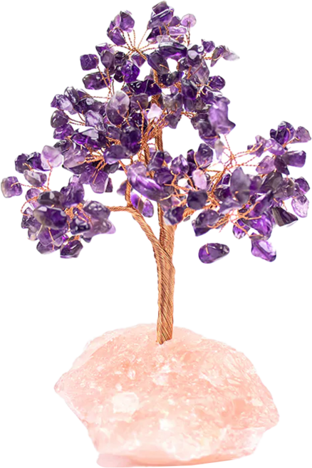 吉祥水晶 紫水晶招財發財樹 粉水晶 + 紫水晶擺件 14 x 8 x 18~20cm, MB38, 1個