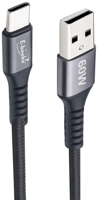 E-books XA41 鋁製USB-A to C 60W充電傳輸線, 3m, 黑色, 1條