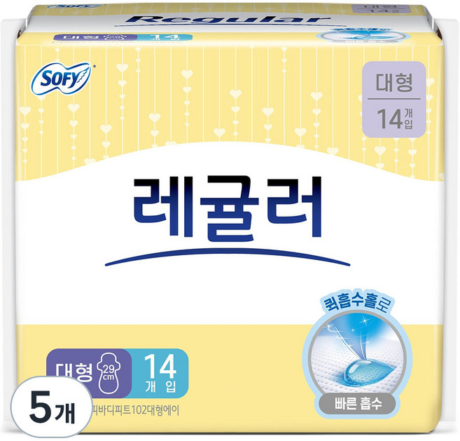 쏘피 바디피트 레귤러 생리대 날개형, 5개, 14개입, 대형
