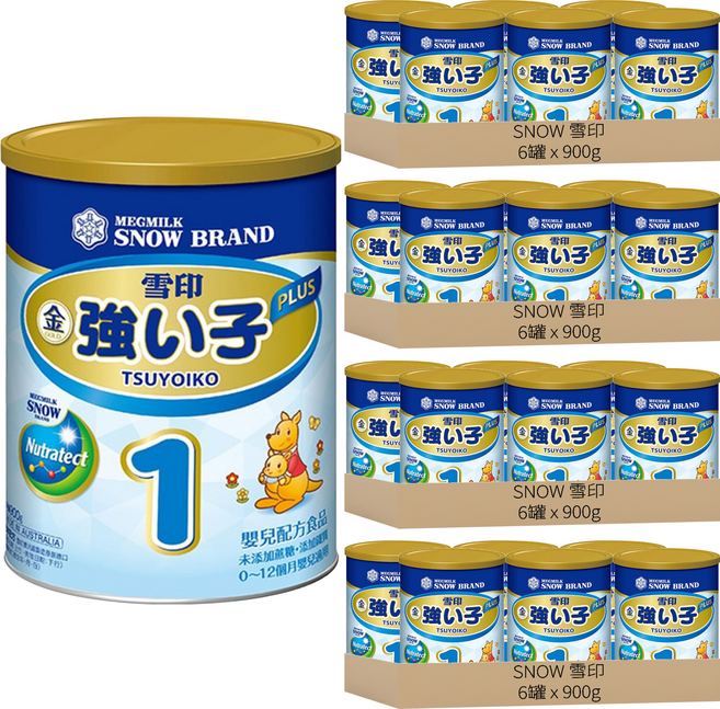 SNOW 雪印 金強子1號 PLUS嬰兒配方食品 奶粉 0~12月, 900g, 24罐