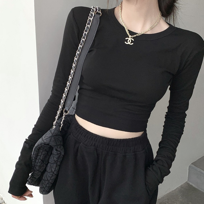 엘쏘 여성용 슬림라인 크롭 긴팔 티셔츠