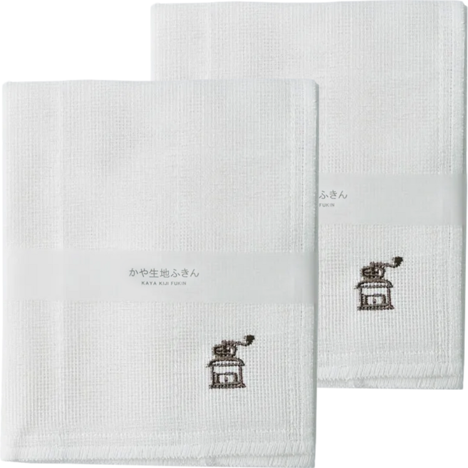 HARADA ORIMONO 原田織物 KAYA 純白刺繡蚊帳布廚房擦拭巾 天然纖維 日本產, 2條