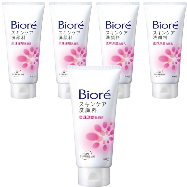 Biore 蜜妮 台灣公司貨 柔珠深層洗面乳, 100g, 5條