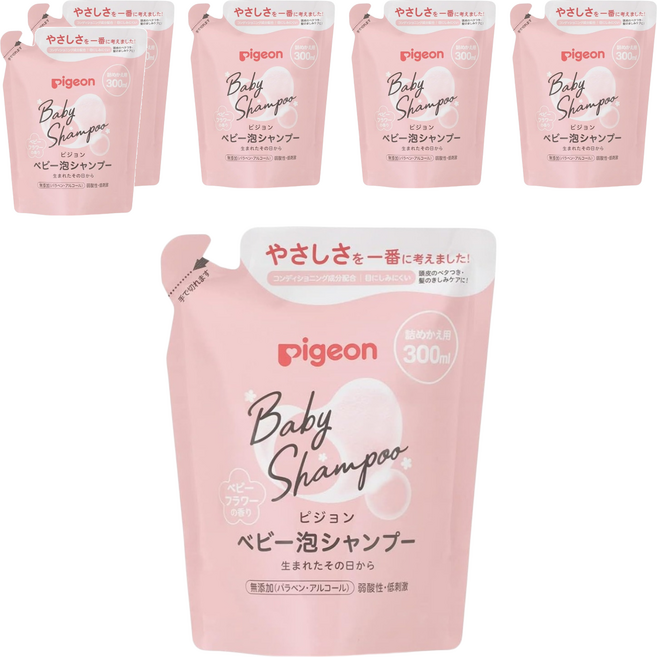 pigeon 貝親 洗髮慕斯補充包 粉色花香, 300ml, 6包