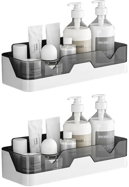 세븐프리 무타공 접착식 욕실선반PP, 블랙, 2개