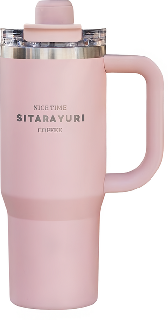 Sitarayuri 磁吸蓋不鏽鋼保溫杯 手柄款, 900ml, 櫻花粉, 1個