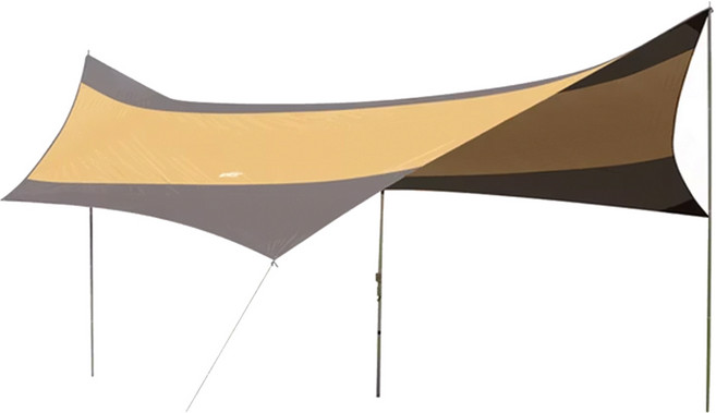 遮陽防水碟形天幕帳蓬 天幕 + 支撐桿10個 + 風繩4個 + 營釘8個 + 收納袋 1.616kg, 黃咖啡色