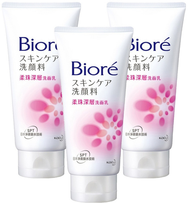 Biore 蜜妮 台灣公司貨 柔珠深層洗面乳, 100g, 3條
