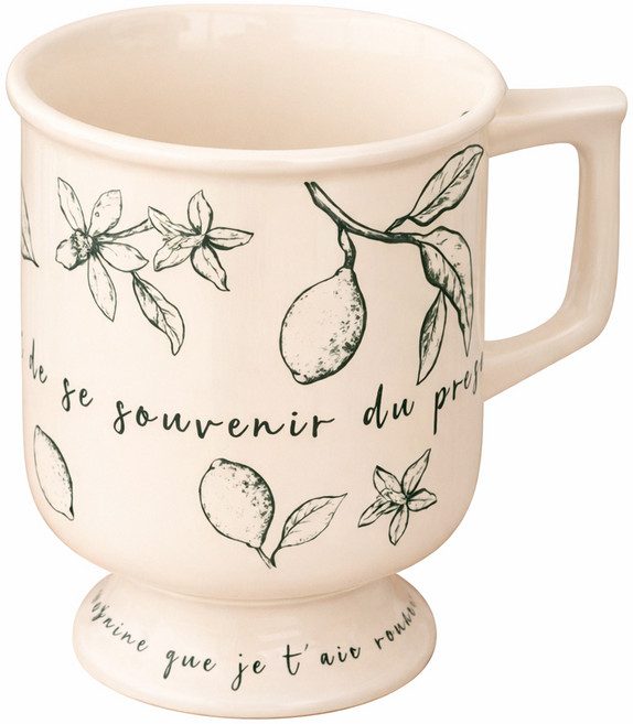 沐慕家居 法式復古檸檬圖咖啡杯 馬克杯 10.5 x 8.5cm 300ml, 橄欖綠, 1個