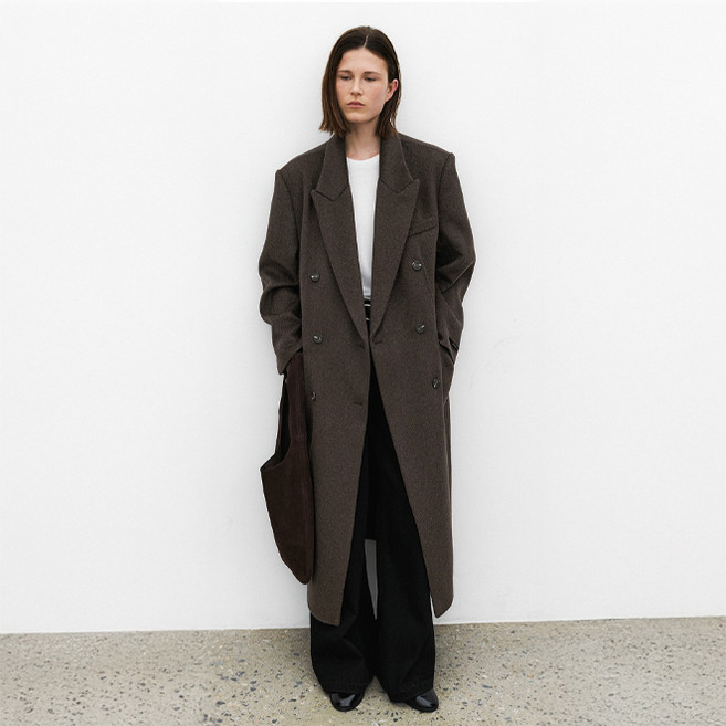 아틀리에나인 여성용 캐시미어 오버핏 핸드메이드 더블 롱 코트 CT-1457