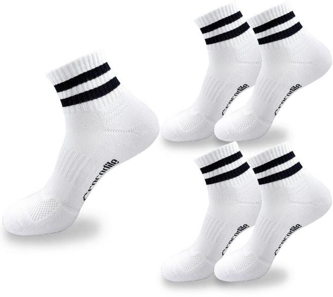크로커다일 남성용 스포츠 테니스 쿠션 중목 양말, 화이트, 5개