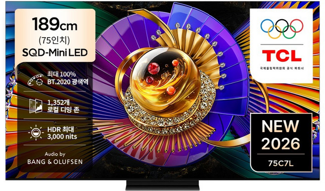 TCL 4K UHD Mini LED SQD Google TV, 75C7L, 방문설치, 스탠드형, 189cm(75인치)