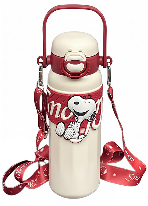 優貝選 SNOOPY 史努比大容量316不鏽鋼多用途咖啡杯/辦公杯/水壺/保溫杯 吸管/直飲兩用, 1個, 580ml, 紅色