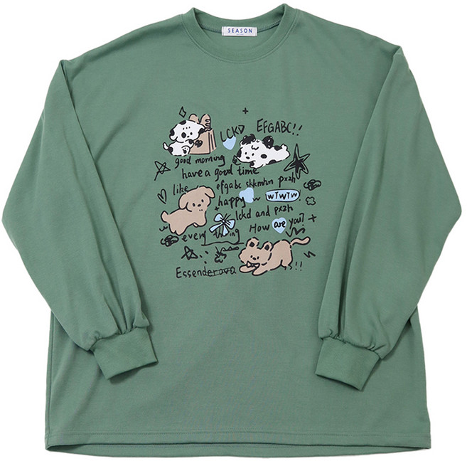 라라온 여성용 면 루즈핏 오버핏 긴팔 티셔츠 TSP1117