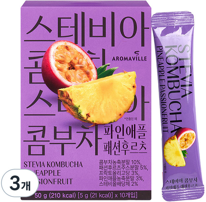 스테비아 콤부차 파인애플 패션후르츠, 5g, 3개, 10개입