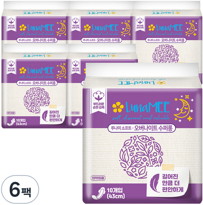 루나미 소프트 국내산 오버나이트 수퍼롱 날개형, 10개입, 6개, 패드형