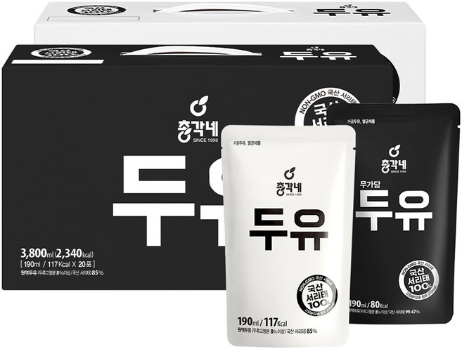 총각네 두유 20p + 무가당 두유 20p, 190ml, 1세트