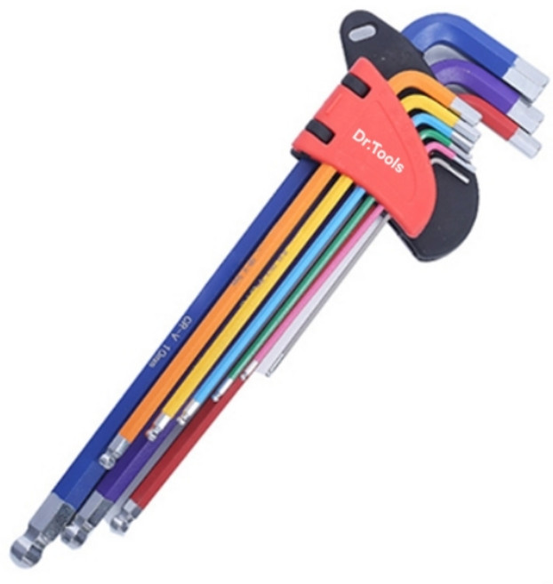 Dr.Tools 다목적 공업급 크롬 바나듐 스틸 컬러 육각 렌치세트, 1세트, 볼렌치 9종 L