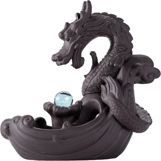 開運方程式 祥龍吐珠紫砂倒流香爐 20 x 19cm, 龍年鎮宅組 黑色