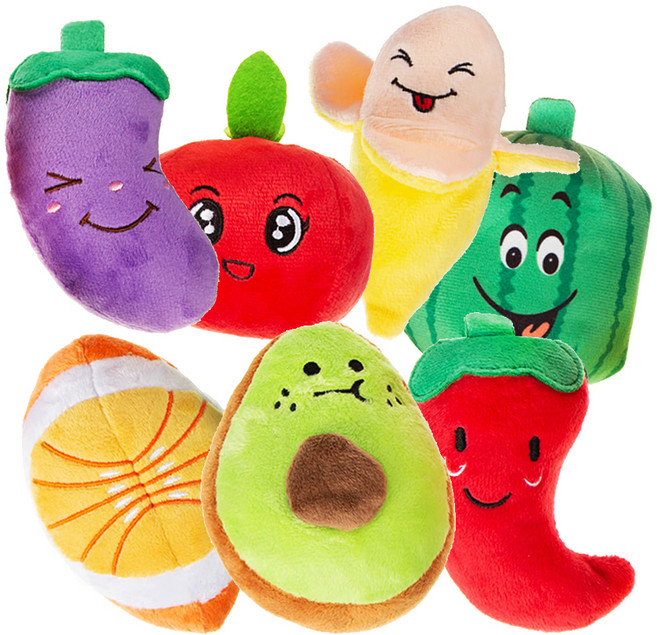 탐사 반려동물 강아지 장난감 야채&과일 인형 7종 세트, 혼합색상, 1세트