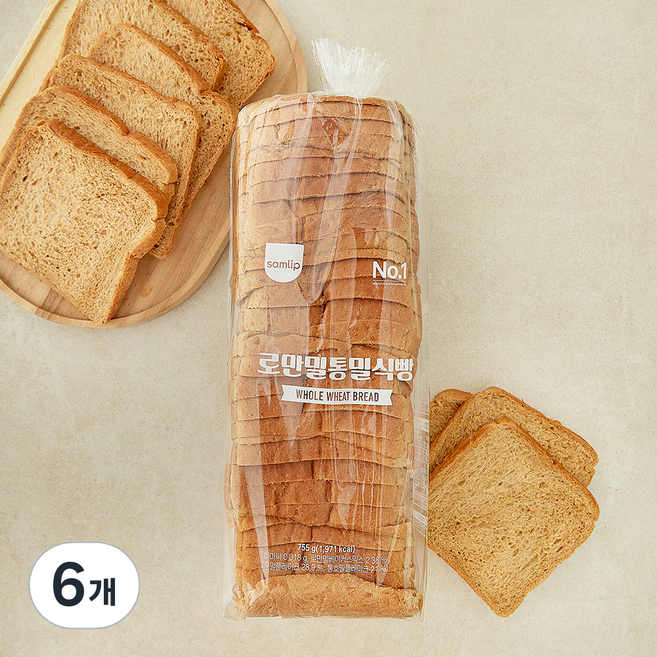 삼립 로만밀 통밀 식빵, 755g, 6개