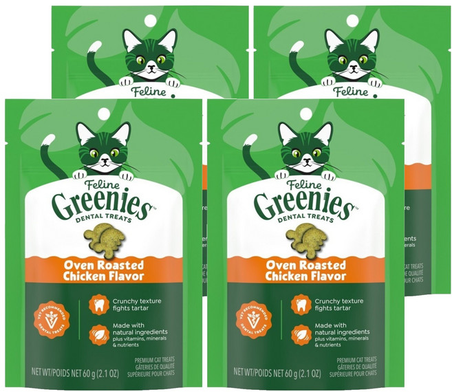 Greenies 健綠 貓咪潔牙餅, 2.1oz, 4個, 濃郁烤雞