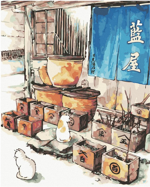 ArtLife 藝術生活 DIY彩繪數字油畫 50 x 40cm, 台灣風情誌 聚眾吸貓 日光江戶村 褐色, 1盒