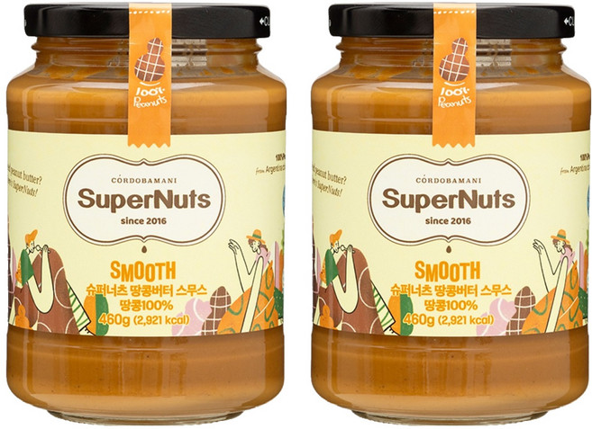 슈퍼너츠 100% 땅콩버터 스무스, 460g, 2개