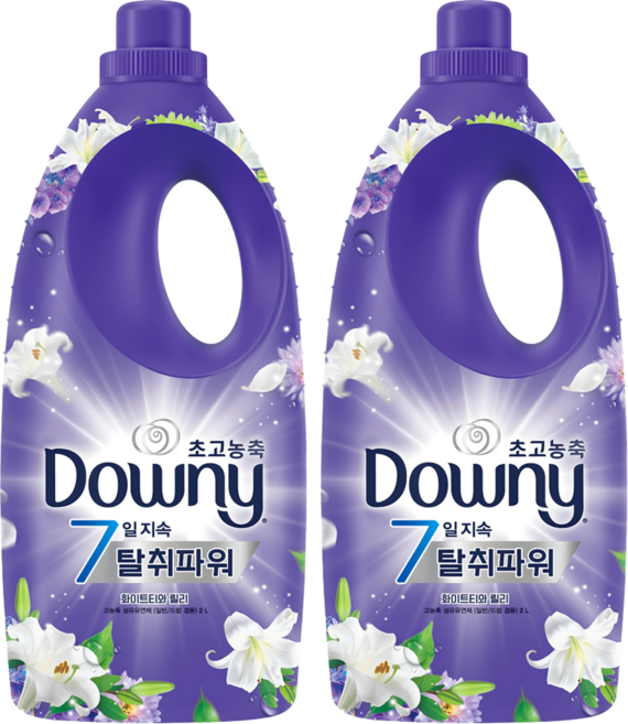 다우니 초고농축 7일 지속 탈취파워 섬유유연제 화이트티와 릴리 본품, 2L, 2개
