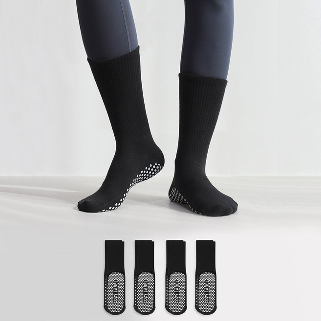 코지라벨 여성용 논슬립 필라테스 롱 무지 스포츠양말 4종 세트