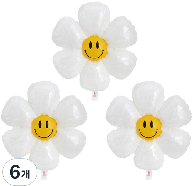 파티공구 스마일 데이지꽃 풍선 중형, 화이트, 6개