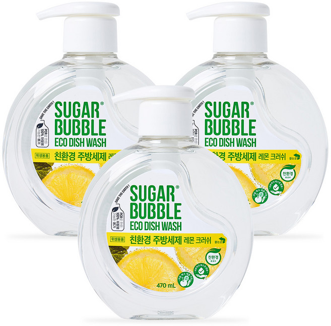 슈가버블 친환경 주방세제 레몬 크러쉬, 470ml, 3개