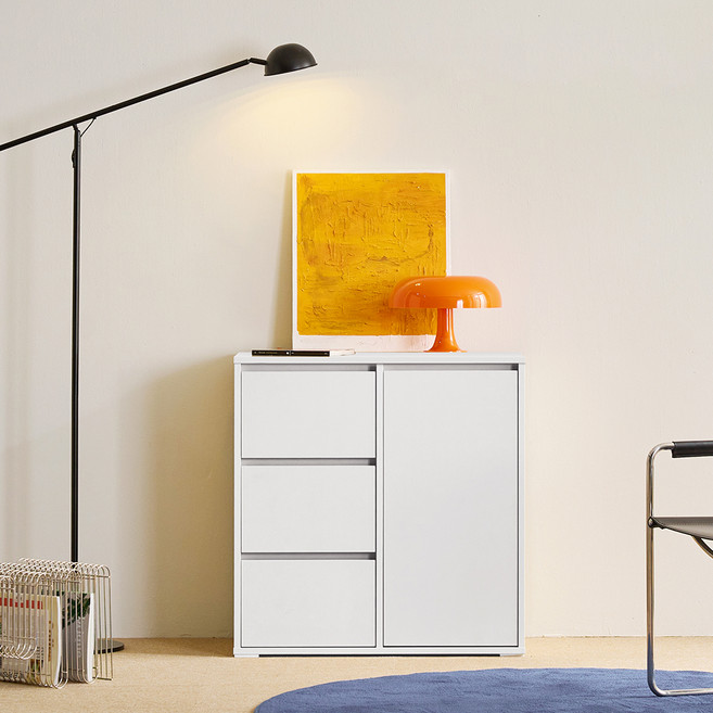 장인가구 니코야 E0 3단 서랍 높은 수납장 800 방문설치, 뉴트럴화이트