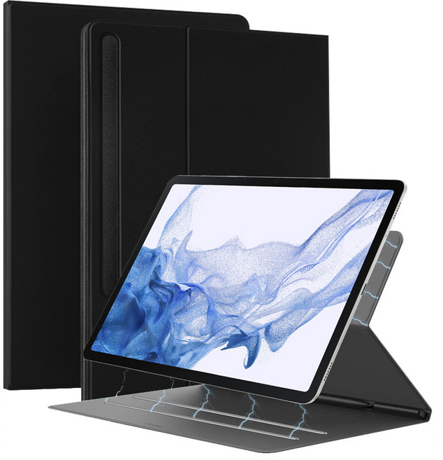 The Joeun Seller 相容Galaxy Tab S Pen收納 無邊框磁吸可拆卸書本式保護套, 黑色