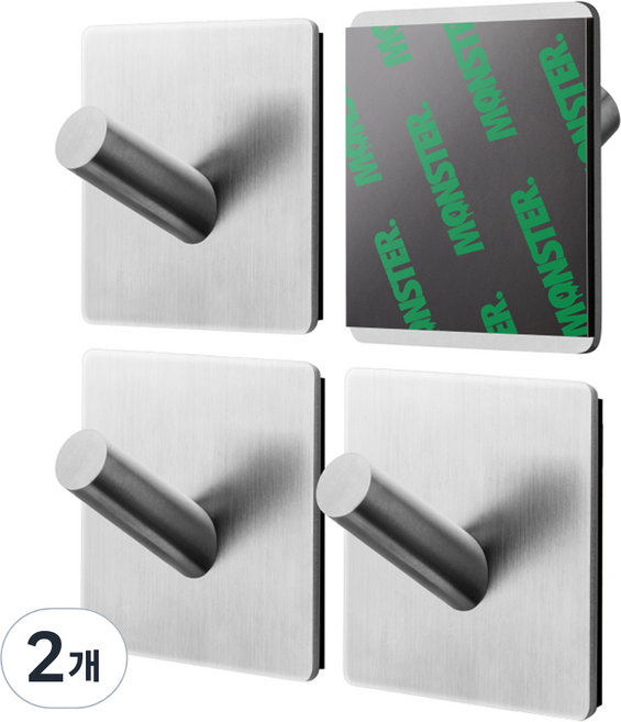 몬스터겔 무타공 후크 4p, 스테인리스, 2개