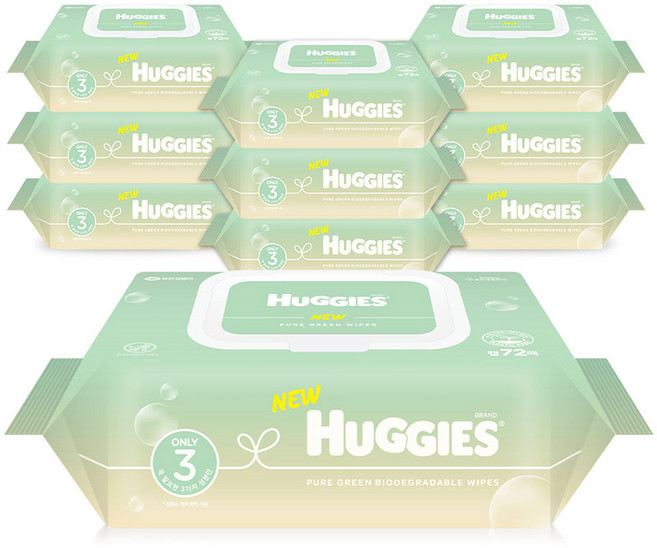 하기스 퓨어그린 아기물티슈 캡형, 55g, 72매, 10팩