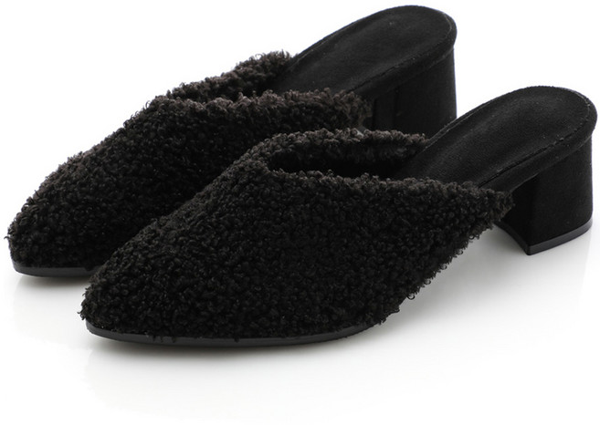 갓슈 여성용 타이우 보글 털 미들힐 뮬 5cm