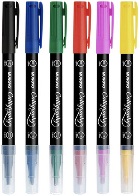 문교 캘리그라피 트윈 2.0 + 3.5mm 더블팁 6종 세트 기본형, 혼합색상, 1세트